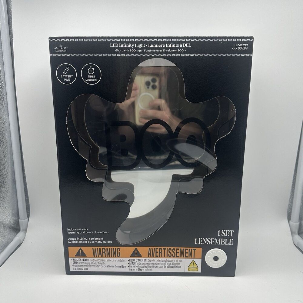 Ashland Halloween LED Infinity Light Ghost BOO Sign Battery Operated Timer New